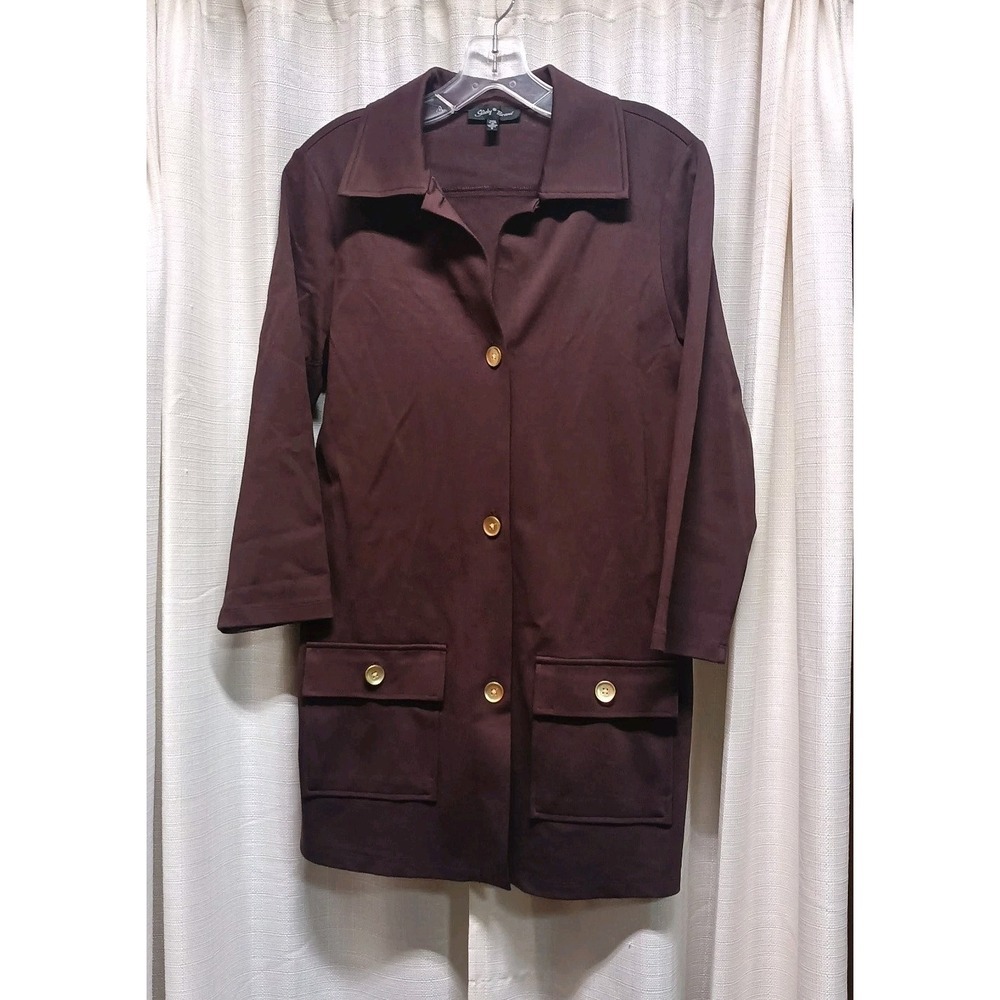 Slinky Brand Women's Size S Brown Gold Button Up Cardigan Jacket